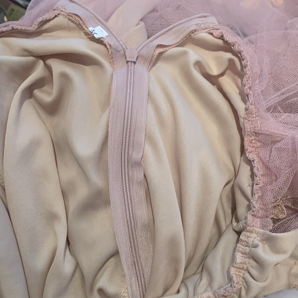 Dusty Rose Plunge Front Backless Tulle Train Floral Applique Gown Slip Dress M - Picture 15 of 16